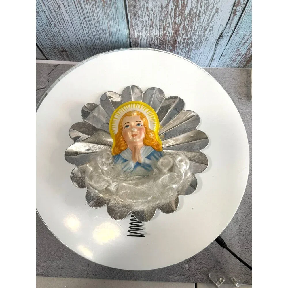 Vintage Praying Angel Tree Topper Blowmold Foil Spun Cotton 7.5" - Picture 3 of 4